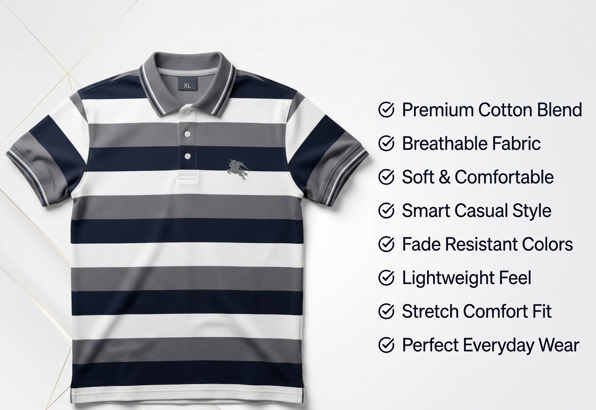 Men’s Premium Striped Polo Shirt – Smart Casual Cotton Summer Wear