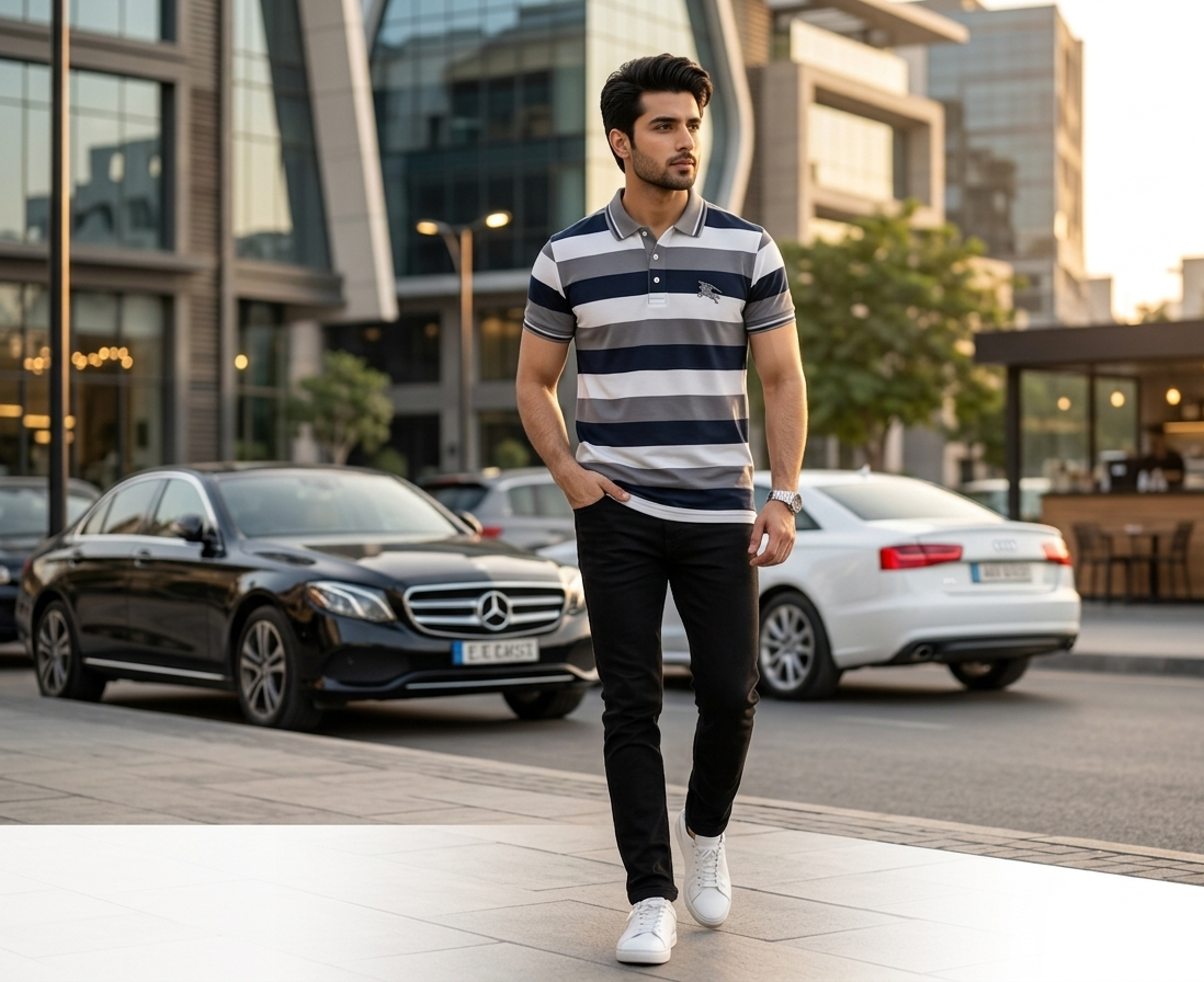 Men’s Premium Striped Polo Shirt – Smart Casual Cotton Summer Wear
