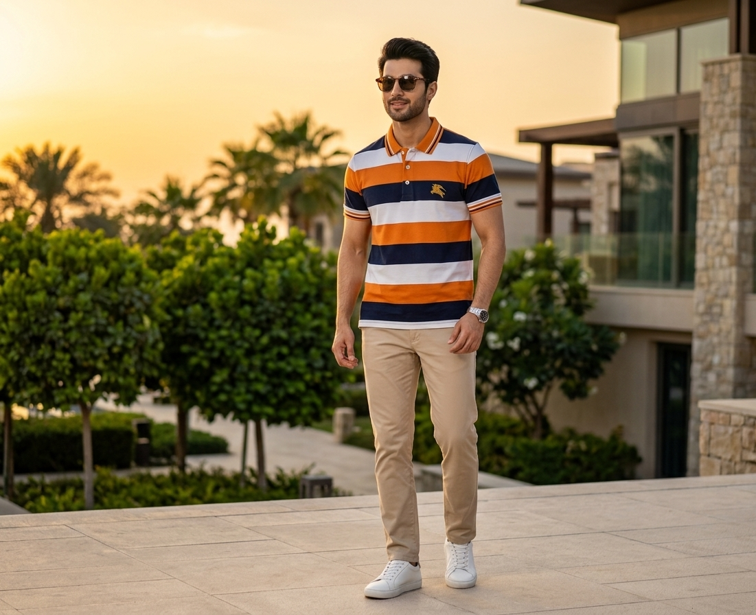 Men’s Premium Striped Polo Shirt – Smart Casual Cotton Summer Wear